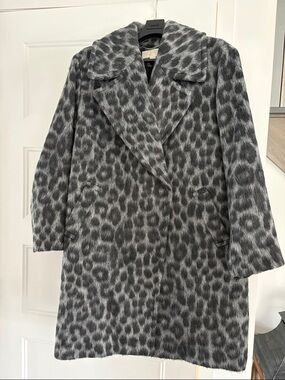 MICHAEL Michael Kors Gray Leopard-Print Pea Coat